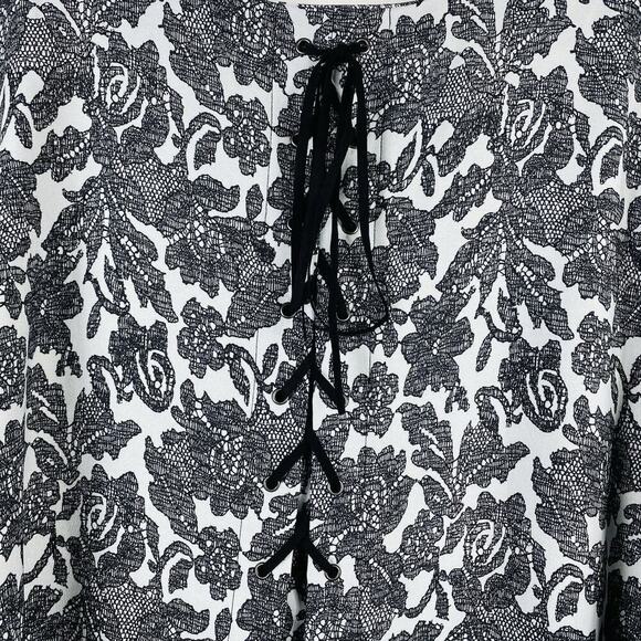 Lane Bryant Plus Size 22 24 Floral Lace Print Lace-Up Back Blouse Top Black - Picture 3 of 5